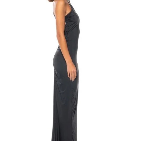 VENUS RISING BACKLESS RUCHED MAXI DRESS IN BLACK - Picture 4 of 8